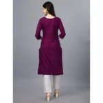 Generic Women's Casual 3-4 th Sleeve Embroidery Cotton Kurti (Purple) - Image 5