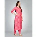 Generic Women's Casual 3-4 th Sleeve Embroidery Rayon Kurti Pant Set (Pink) - Image 5
