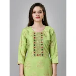 Generic Women's Casual 3-4 th Sleeve Embroidery Rayon Kurti Pant Set (Light Green) - Image 4
