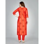 Generic Women's Casual 3-4 th Sleeve Embroidery Rayon Kurti Pant Set (Orange) - Image 7