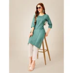 Generic Women's Casual 3-4 th Sleeve Embroidery Cotton Kurti Pant Set (Green) - Image 3