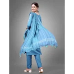 Generic Women's Casual 3-4 th Sleeve Embroidery Cotton Kurti Pant Dupatta Set (Sky Blue) - Image 6