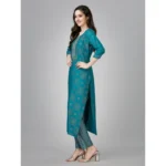 Generic Women's Casual 3-4 th Sleeve Embroidery Rayon Kurti Pant Set (Green) - Image 5