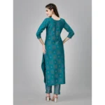 Generic Women's Casual 3-4 th Sleeve Embroidery Rayon Kurti Pant Set (Green) - Image 7