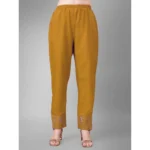 Generic Women's Casual 3-4 th Sleeve Embroidery Cotton Kurti Pant Dupatta Set (Yellow) - Image 2