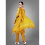 Generic Women's Casual 3-4 th Sleeve Embroidery Cotton Kurti Pant Dupatta Set (Yellow) - Image 6