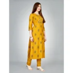 Generic Women's Casual 3-4 th Sleeve Embroidery Rayon Kurti Pant Set (Yellow) - Image 5