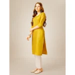 Generic Women's Casual 3-4 th Sleeve Embroidery Cotton Kurti Pant Set (Yellow) - Image 4