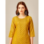 Generic Women's Casual 3-4 th Sleeve Embroidery Cotton Kurti Pant Set (Yellow) - Image 3
