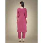 Generic Women's Casual 3-4 th Sleeve Embroidery Cotton Kurti Pant Dupatta Set (Wine) - Image 4