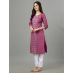 Generic Women's Casual 3-4 th Sleeve Embroidery Cotton Kurti (Purple) - Image 2