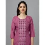 Generic Women's Casual 3-4 th Sleeve Embroidery Cotton Kurti (Purple) - Image 3