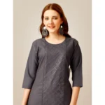 Generic Women's Casual 3-4 th Sleeve Embroidery Cotton Kurti Pant Set (Grey) - Image 3