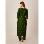 Generic Women's Casual 3-4 th Sleeve Embroidery Rayon Kurti Pant Set (Green) - Image 7
