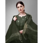Generic Women's Casual 3-4 th Sleeve Embroidery Cotton Kurti Pant Dupatta Set (Dark Green) - Image 3