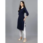 Generic Women's Casual 3-4 th Sleeve Embroidery Cotton Kurti (Dark Blue) - Image 2