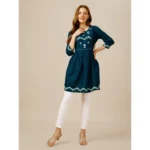 Generic Women's Casual 3-4 th Sleeve Embroidered Rayon Tunic Top (Blue) - Image 6