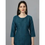 Generic Women's Casual 3-4 th Sleeve Embroidery Cotton Kurti (Blue ) - Image 3