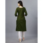 Generic Women's Casual 3-4 th Sleeve Embroidery Cotton Kurti (Dark Green) - Image 5
