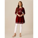 Generic Women's Casual 3-4 th Sleeve Embroidered Rayon Tunic Top (Maroon) - Image 6