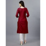 Generic Women's Casual 3-4 th Sleeve Embroidery Cotton Kurti (Maroon) - Image 3