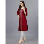 Generic Women's Casual 3-4 th Sleeve Embroidery Cotton Kurti (Maroon) - Image 5