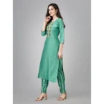Generic Women's Casual 3-4 th Sleeve Embroidery Rayon Kurti Pant Set (Green) - Image 5