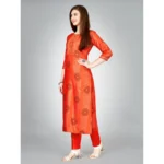 Generic Women's Casual 3-4 th Sleeve Embroidery Rayon Kurti Pant Set (Orange) - Image 5