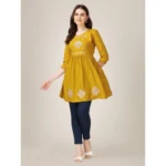 Generic Women's Casual 3-4 th Sleeve Embroidered Rayon Tunic Top (Mustard) - Image 4