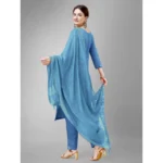 Generic Women's Casual 3-4 th Sleeve Embroidery Cotton Kurti Pant Dupatta Set (Sky Blue) - Image 6
