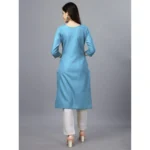 Generic Women's Casual 3-4 th Sleeve Embroidery Cotton Kurti (Light Blue) - Image 5