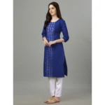 Generic Women's Casual 3-4 th Sleeve Embroidery Cotton Kurti (Blue) - Image 2