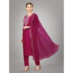 Generic Women's Casual 3-4 th Sleeve Embroidery Silk Blend Kurti Pant Dupatta Set (Rani) - Image 5