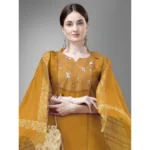 Generic Women's Casual 3-4 th Sleeve Embroidery Cotton Kurti Pant Dupatta Set (Yellow) - Image 3