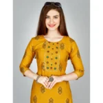 Generic Women's Casual 3-4 th Sleeve Embroidery Rayon Kurti Pant Set (Yellow) - Image 4