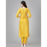 Generic Women's Casual 3-4 th Sleeve Embroidery Rayon Kurti Pant Set (Yellow) - Image 7