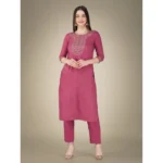 Generic Women's Casual 3-4 th Sleeve Embroidery Cotton Kurti Pant Dupatta Set (Wine) - Image 7