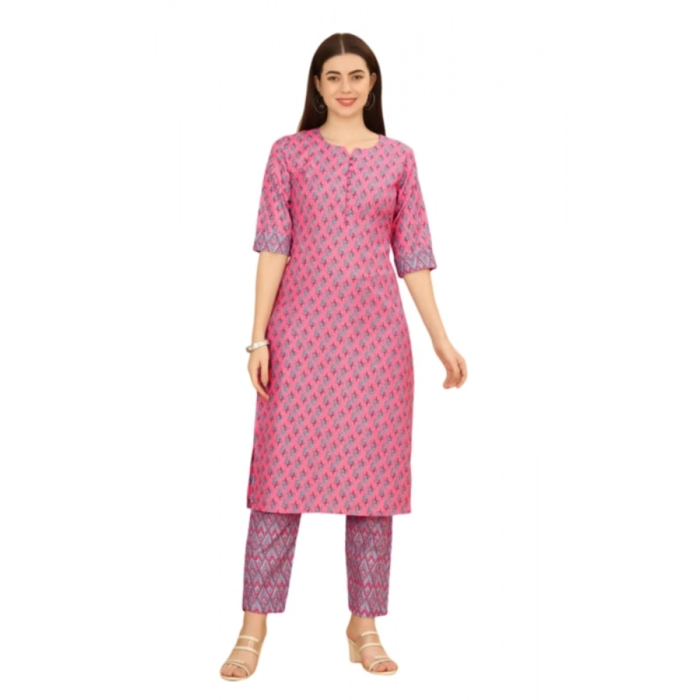 53695281706_e7b602a810_o_d-1000x1000-1.webp Generic Women's Casual 3-4 th Sleeve Printed Cotton Kurti Pant Set (Pink) - Image 1