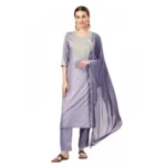 Generic Women's Casual 3-4 th Sleeve Embroidery Silk Blend Kurti Pant Dupatta Set (Lavender)