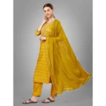 Generic Women's Casual 3-4 th Sleeve Embroidery Silk Blend Kurti Pant Dupatta Set (Golden) - Image 5