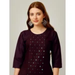 Generic Women's Casual 3-4 th Sleeve Embroidery Cotton Kurti Pant Set (Purple) - Image 4