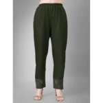 Generic Women's Casual 3-4 th Sleeve Embroidery Cotton Kurti Pant Dupatta Set (Dark Green) - Image 2