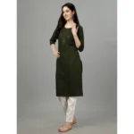 Generic Women's Casual 3-4 th Sleeve Embroidery Cotton Kurti (Dark Green) - Image 2