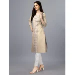 Generic Women's Casual 3-4 th Sleeve Embroidery Cotton Kurti (Beige) - Image 2