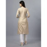 Generic Women's Casual 3-4 th Sleeve Embroidery Cotton Kurti (Beige) - Image 5