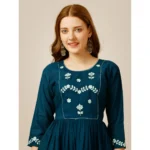 Generic Women's Casual 3-4 th Sleeve Embroidered Rayon Tunic Top (Blue) - Image 2