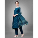 Generic Women's Casual 3-4 th Sleeve Embroidery Cotton Kurti Pant Dupatta Set (Blue ) - Image 4