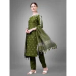 Generic Women's Casual 3-4 th Sleeve Embroidery Cotton Kurti Pant Dupatta Set (Green) - Image 4