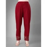 Generic Women's Casual 3-4 th Sleeve Embroidery Cotton Kurti Pant Dupatta Set (Maroon) - Image 2