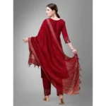 Generic Women's Casual 3-4 th Sleeve Embroidery Cotton Kurti Pant Dupatta Set (Maroon) - Image 6